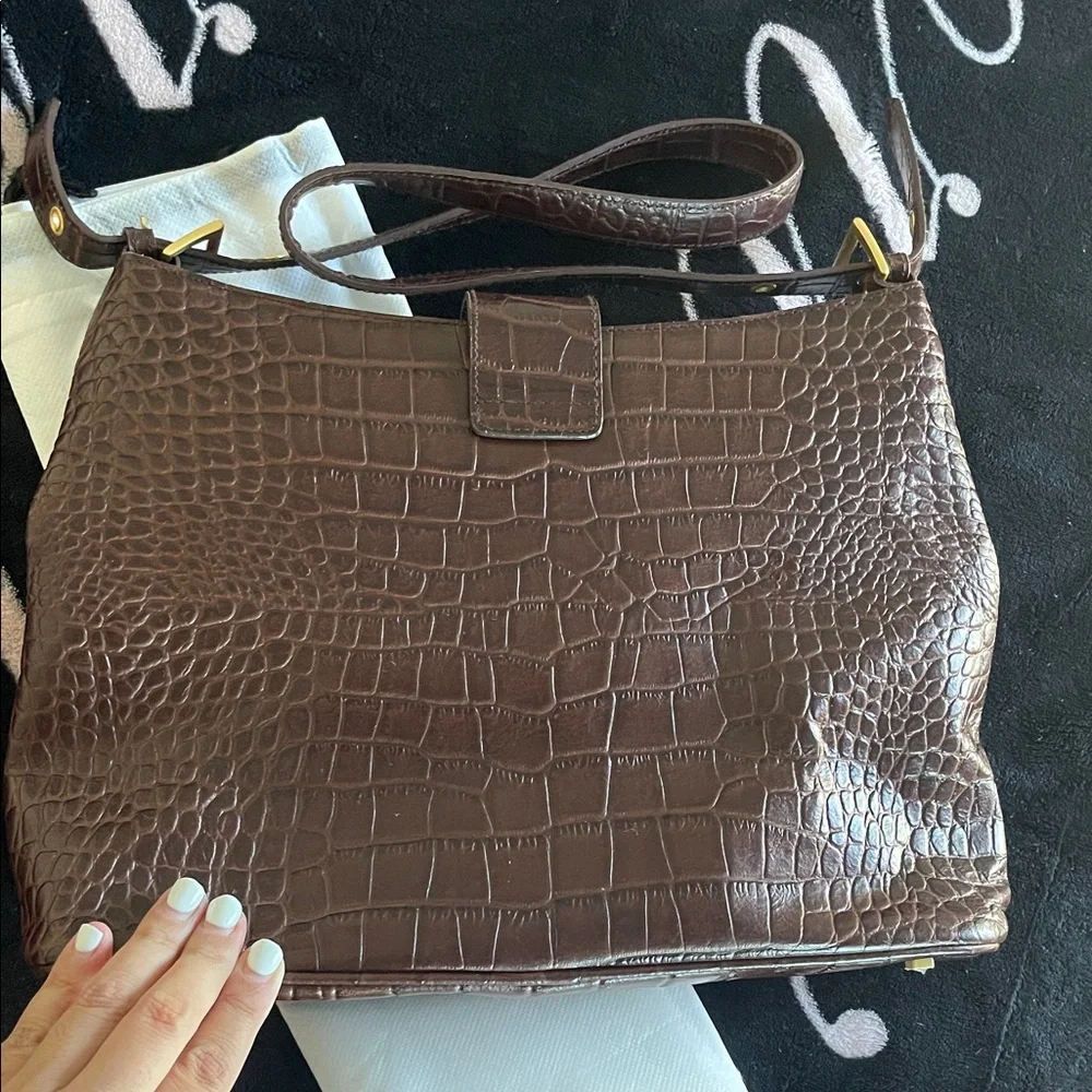 Brown Crocodile Embossed Shoulder Bag